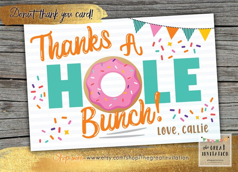 Donut Thank You Card / Donut Printable/ Donut Birthday Thank Etsy