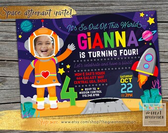 Space Astronaut Invite | Space Party Invitation | Astronaut Birthday Party | Space Party | Girl's Space Party Digital Photo Invite