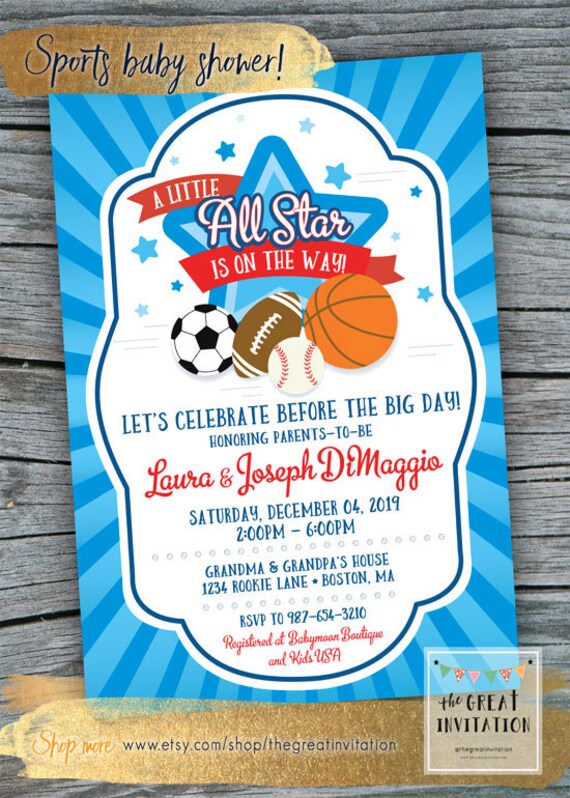 sports themed baby shower invitations