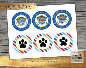 Puppy Patrol Stickers / Puppy Favor Tags/ Patrol Toppers / Puppy Party Template/ Puppy Patrol Tags / Puppy Paw Thank You Stickers