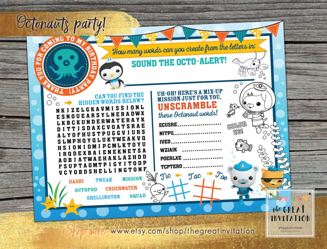 Octonauts Party Placemat / Octonauts Game / Octonauts Activity Etsy