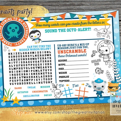 Octonauts Party Placemat / Octonauts Game / Octonauts Activity Etsy