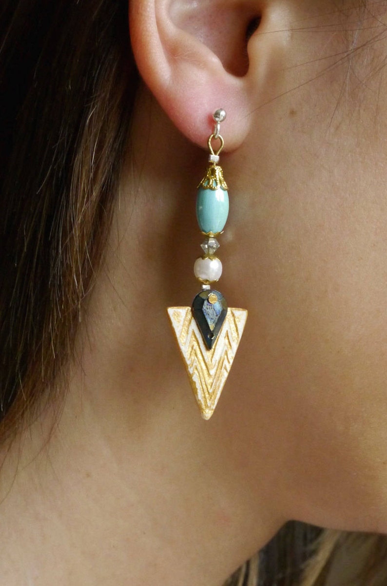 Asymmetric earrings/beautiful/elegant/gold triangle/dangly/ Etsy