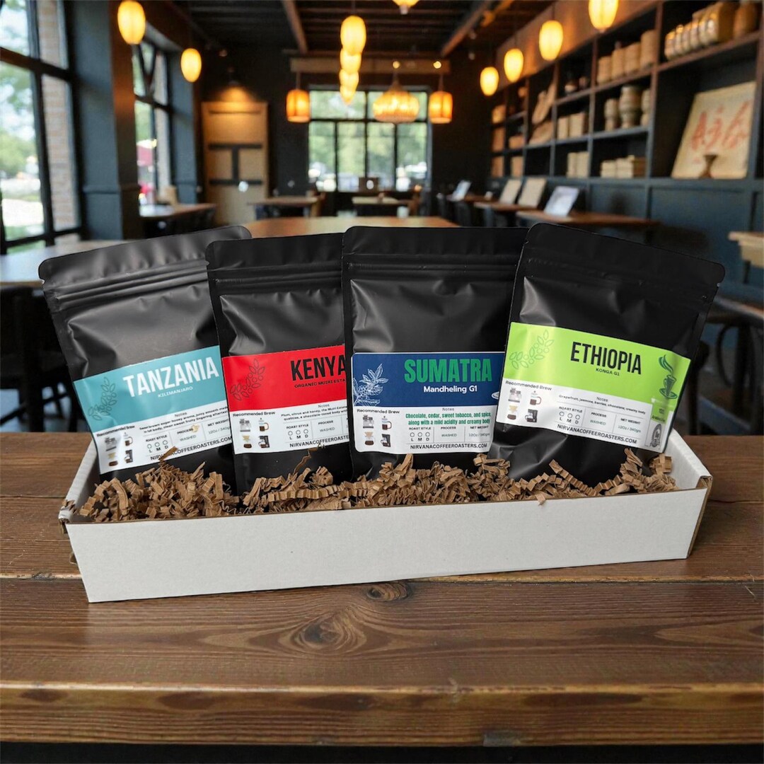 Gourmet Fresh Roasted Coffee Sampler Set of 4, Africa Gift Box Tanzania ...