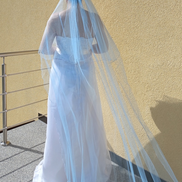 Light blue wedding cathedral veil, two layers