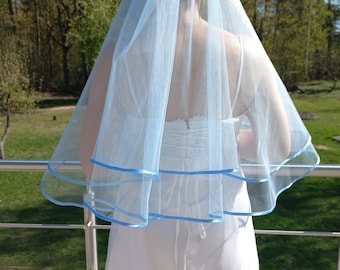 Light blue wedding veil, two layers