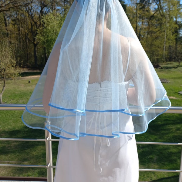 Light blue wedding veil, two layers