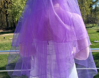 Purple wedding veil, three layers