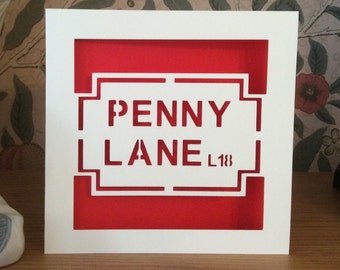 Papercut - The Beatles Road Name Cards - Penny Lane - Mathew Street, - Menlove Ave - Forthlin Road - Abbey Road - Arnold Grove - Liverpool