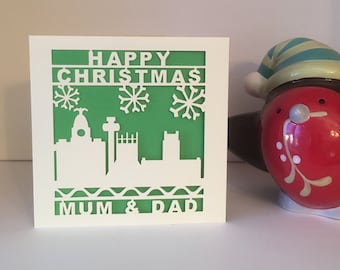 Christmas Card - Liverpool Skyline Christmas Card - Liverpool Christmas Card - Mum & Dad Christmas Card - Nan - Grandad - Personalised Card