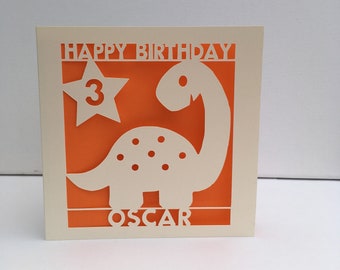Dinosaur Birthday Card  Personalised  Paper Cut Son Daughter Grandson Granddaughter Nephew Niece Card 1st 2nd 3rd 4th 5th 6th 7th 8th 9th