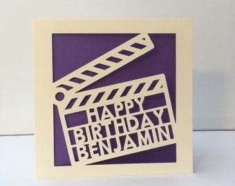 Clapperboard Birthday Card Movie Birthday Card - Paper Cut Personalised
