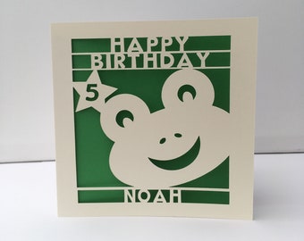 Personalised Frog Birthday Card: Paper Cut
