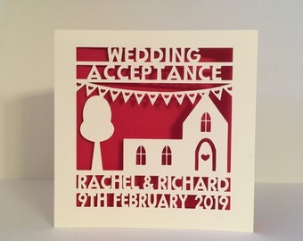 Wedding Acceptance Card - Papercut - Personalised - Church - Gay Acceptance Card - Lesbian Acceptance Card - Personalized Card