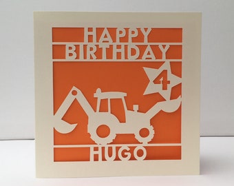 Digger Birthday Card - Personalised - Paper Cut