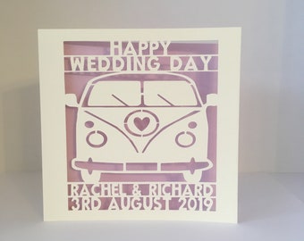 Wedding Card - Papercut - Personalised - Happy Wedding Day - Campervan - Gay Wedding Card - Lesbian Wedding Card - Personalized Card