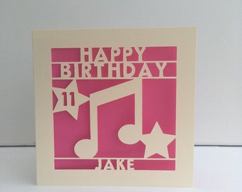 Musical Notes Birthday Card - Personalised - Paper Cut