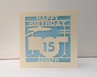 Drum Kit Personalised Birthday Card - Paper Cut