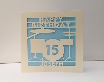 Drum Kit Personalised Birthday Card - Paper Cut