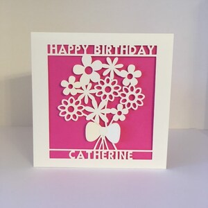 Papercut - Personalised Birthday Card - Birthday Card - Happy Birthday - Personalized Card - Flower Bouquet Card - Mum - Aunt - Sister -