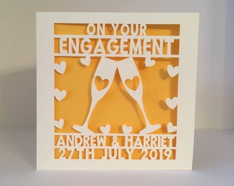 Engagement Card - Papercut - Personalised - Gay Engagement Card - Lesbian Engagement Card - Paper Cut - Personalized - Champagne Glasses