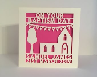 Personalised Baptism Day Card - Son - Daughter - Godson - Goddaughter - Grandson - Granddaughter - Niece - Nephew - Baptism - Papercut