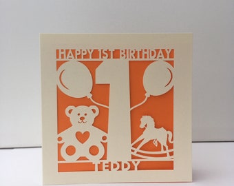 First Birthday Card  Personalised  Paper Cut 1st Birthday Son Daughter Grandson Granddaughter Nephew Niece Card