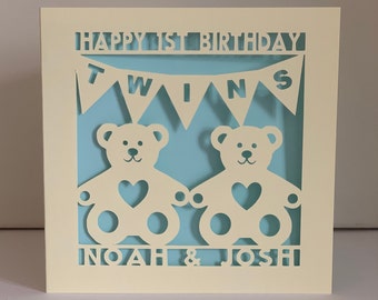 Twins Birthday Card  Personalised  Paper Cut 1st 2nd 3rd 4th Birthday Son Daughter Grandson Granddaughter Nephew Niece Card