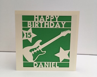 Guitar Birthday Card - Personalised - Paper Cut For Him Her