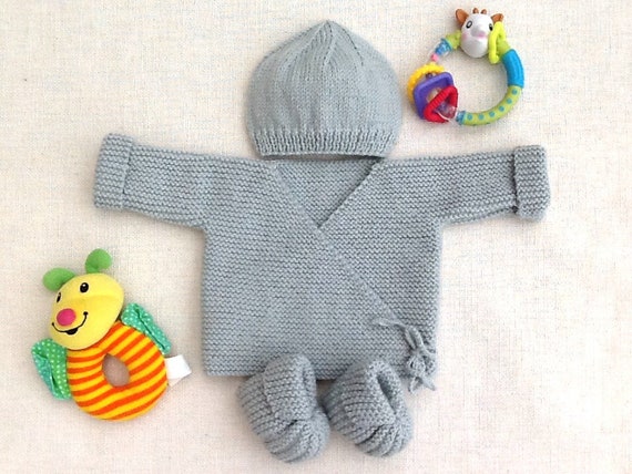 Brassiere Bebe Bonnet Chaussons Tricot Layette Gris Etsy