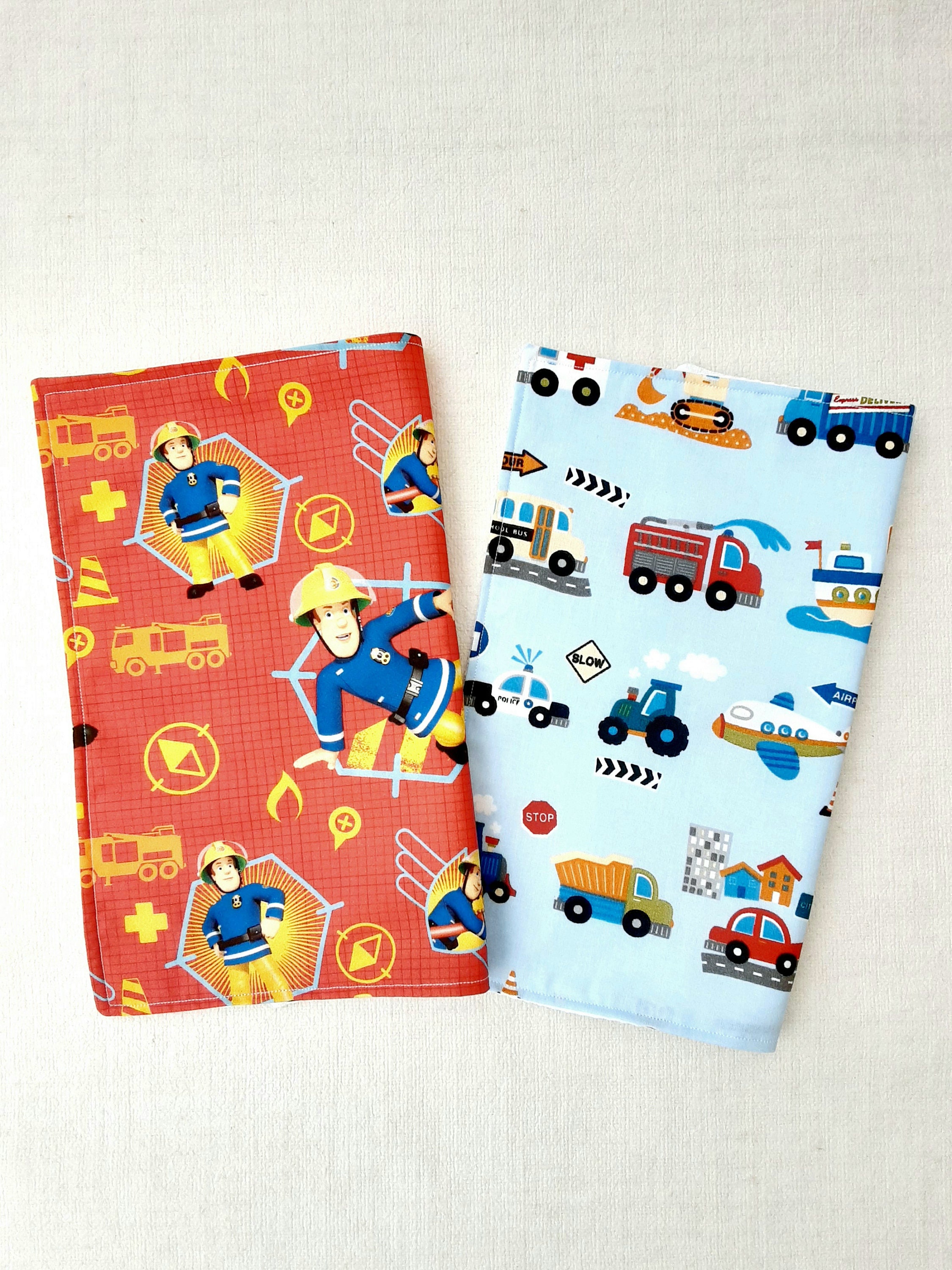 Serviette de Table Enfant Personnalisee en Tissu Coton et Éponge Pompiers ou Camions, Serviette Cant