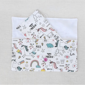 Pochette portaoggetti personalizzabile per tovagliolo per bambini modello UNICORN per la mensa scolastica e la casa