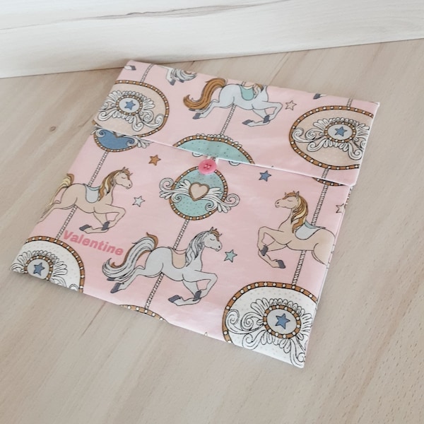 Pochette de rangement personnalisée pour serviette de table enfant motif gros bonbons pour la cantine scolaire et la maison