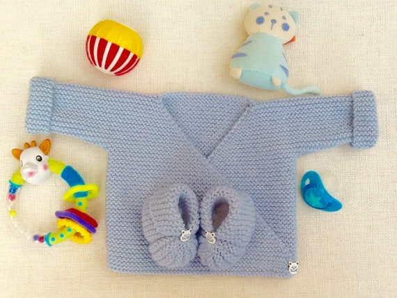 Brassiere Et Chaussons Bebe Tricot Gilet Bebe Cache Coeur Etsy