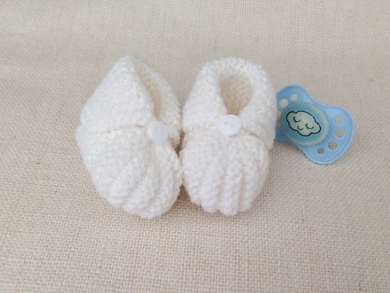 Chaussons Bebe Tricot Layette Blanc Boutons Blancs Etsy