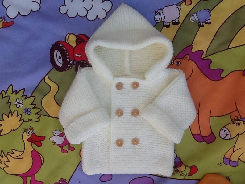 Baby coat with hood and buttons, baby paletot wool and knitting 