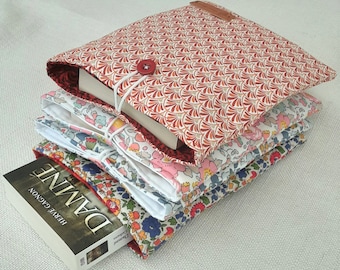 Padded fabric book sleeve with button closure, protective cover for pocket-sized books, Liberty print, Mother's Day gift idea