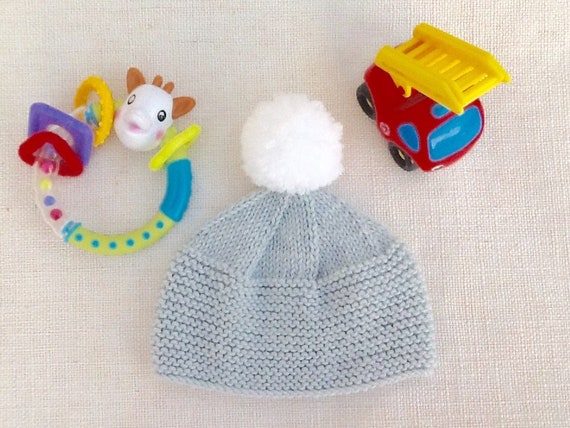 Bonnet Bebe Gris A Pompon Blanc Tricot Layette Bonnet Etsy Bonnet Bebe Gris A Pompon Blanc Tricot Layette Bonnet Etsy
