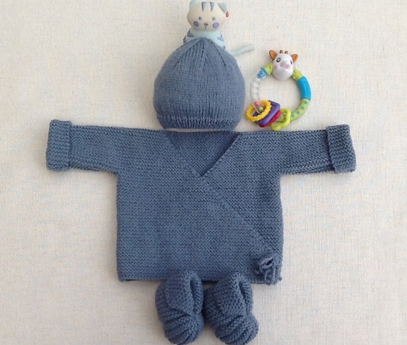 Brassiere Bebe Bonnet Chaussons Tricot Layette Bleu Etsy France