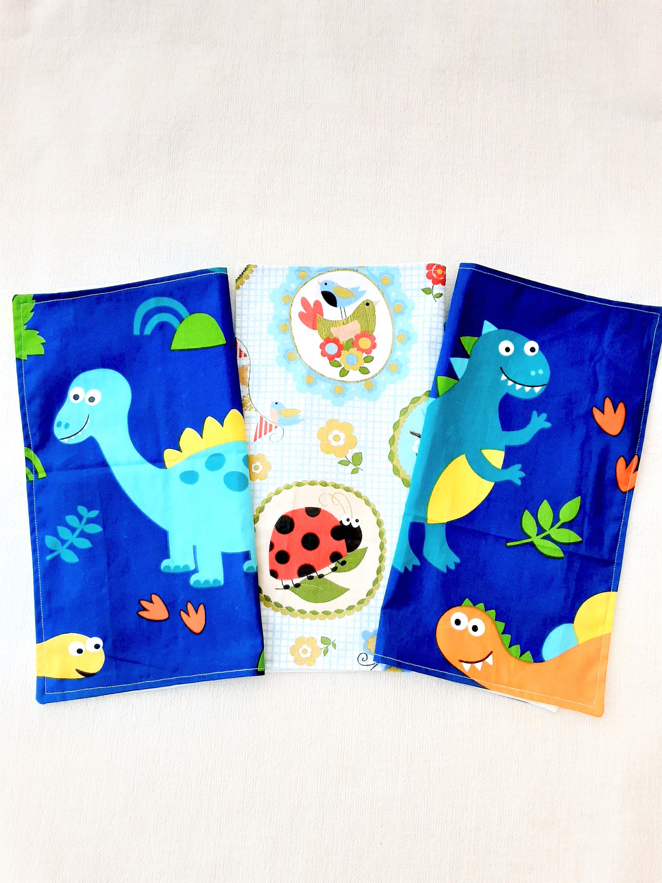 Serviette de Table en Tissu Coton et Éponge Motif Enfant Dinosaures, Serviette Cantine Pour Enfant, 