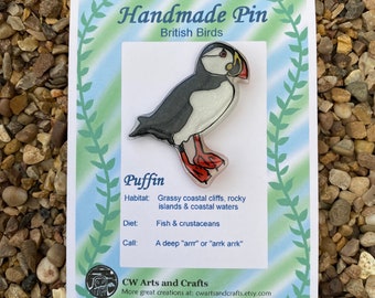 Papegaaiduiker handgemaakte pin - groot - vogels - Britse vogels - vogels kijken- zeevogels - broche - badge