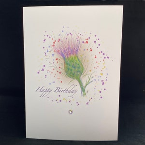 Carte d'anniversaire chardon - Impression d'oeuvres d'art originales - fleur - plante - botanique - Écosse - Écossais - Maman - Mam - Tante - Sœur - Femme