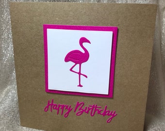 Pink Flamingo Handmade Birthday Card