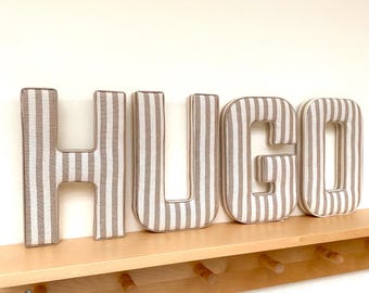 Modern Warm Neutral Nursery Letters – Personalised Beige Fabric Name Decor – Minimal Scandi Baby Room Wall Sign