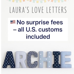 Fabric padded Letters for boys, all customs duties/tariffs included, blues, Nursery Decor, Personalised Name Gift, Christening, Baby gift,
