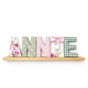 Lettere in tessuto personalizzate – Targa con nome rosa e verde per cameretta, decorazione per la camera delle bambine