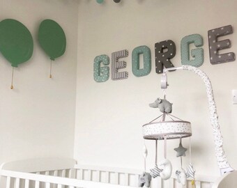 Fabric Letters, mint - grey PRICE PER LETTER, Initial, Nursery Room Decor, Personalized baby Gift, Baby Shower, Christening, baby gift,