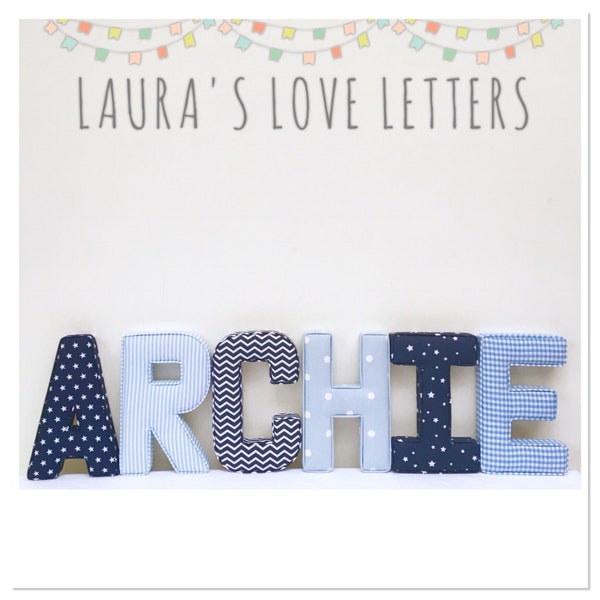 Fabric padded Letters for boys, Nursery Decor, Personalised Name Gift, Christening, baby gift, Baby gift, initial