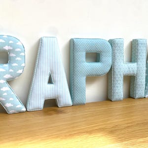 Fabric duckegg and mint Letters,  fabric letters Nursery Room Decor, Personalised baby Gift, letter cushion,Christening, new baby gift