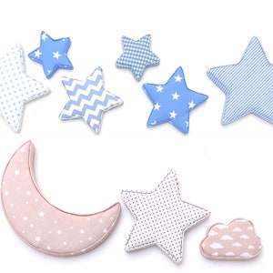 Fabric Padded Shapes, Stars, Clouds, Moons, Nursery Room Decor, Baby Shower, Christening, 1st Birthday, Baptism, flatlay props